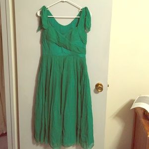 BHLDN Hitherto Emerald Green Silk Dress